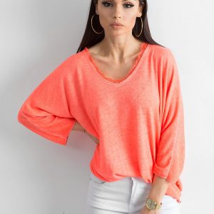 Fluo Coral Loose V-Neck Blouse