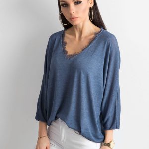 Dark Blue Loose V-Neck Blouse