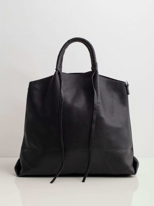 Black large bag made of eco leather