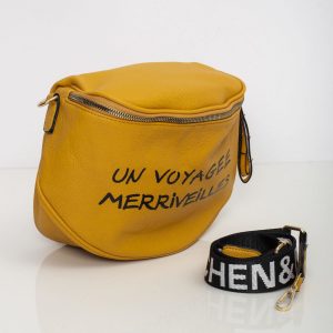 Yellow handbag with inscription