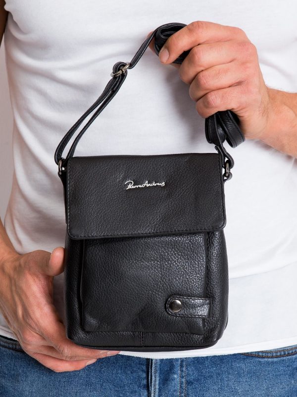 Small Black Leather Men Handbag