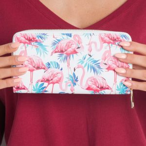 White ladies wallet in flamingos