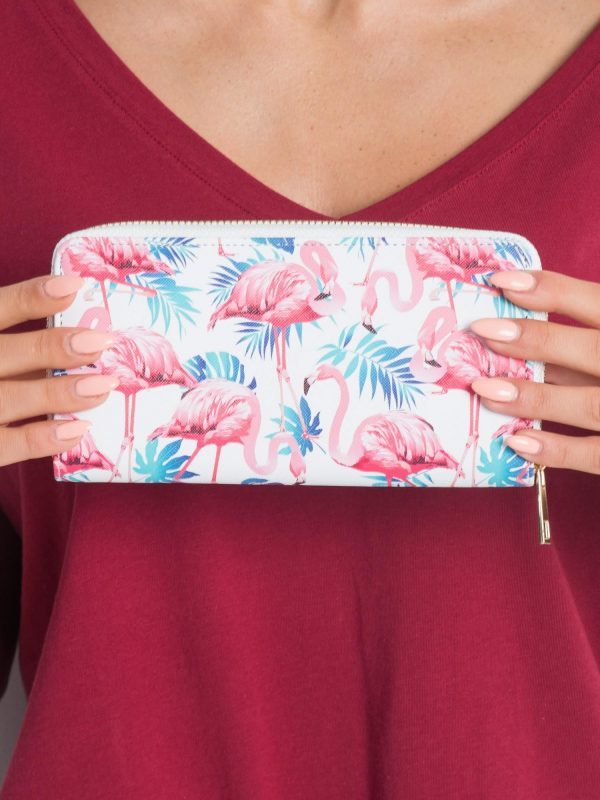 White ladies wallet in flamingos