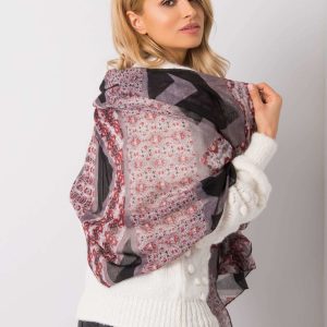 Gray-burgundy scarf with patterns