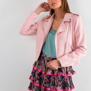 Pink patterned skirt with flounces