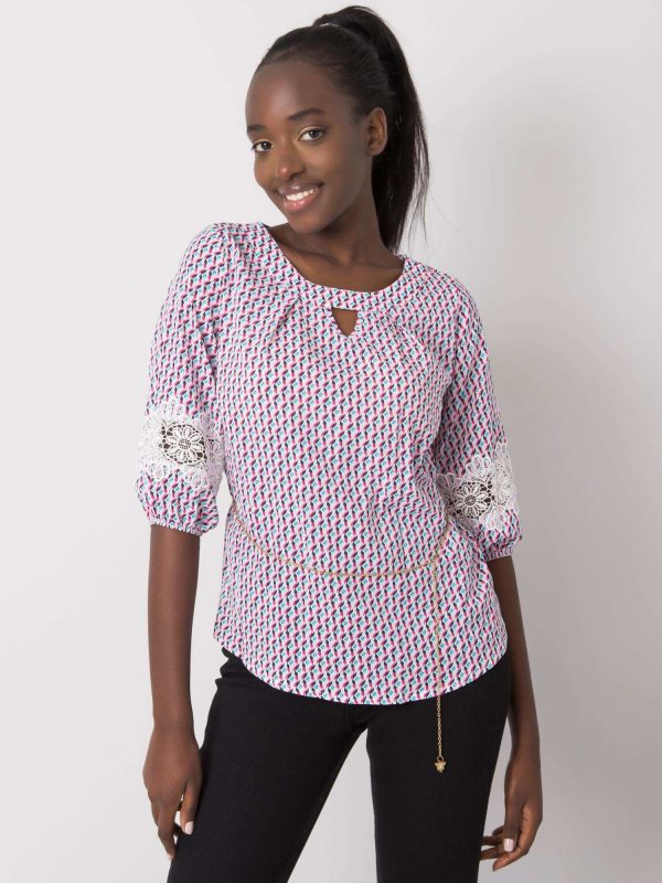 White and pink blouse with Jazmin patterns