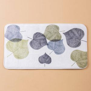 White Bathroom Mat with Plant Motif