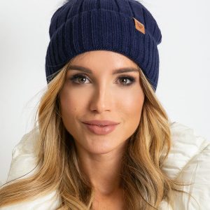 Navy blue winter hat with pompom