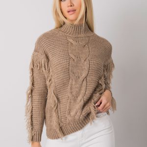 Dark beige fringed sweater Caitri RUE PARIS