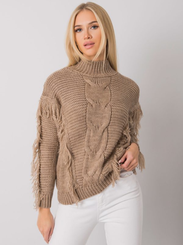 Dark beige fringed sweater Caitri RUE PARIS