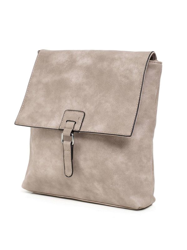 Dark beige handbag with lapel