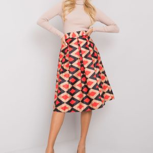 Beige and red skirt with patterns of Alcantara