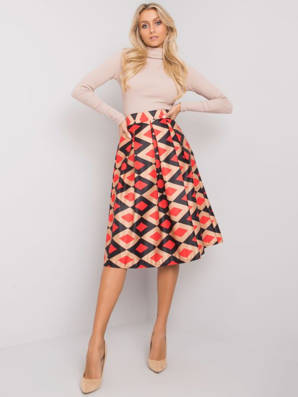 Beige and red skirt with patterns of Alcantara