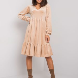 Beige velour dress with ruffle Modena