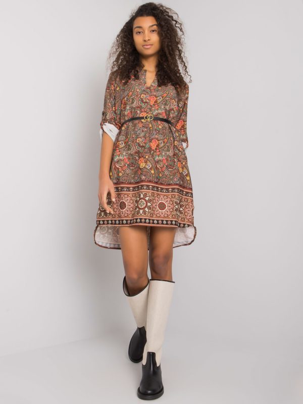 Brown patterned dress with Moara belt