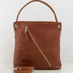 Brown bag with asymmetrical pocket