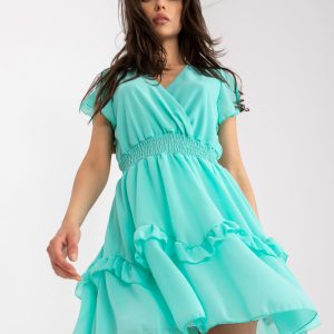 Mint mini dress with flounce and lining