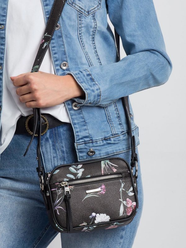 Black Floral Handbag