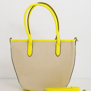 Beige and yellow handbag with braid