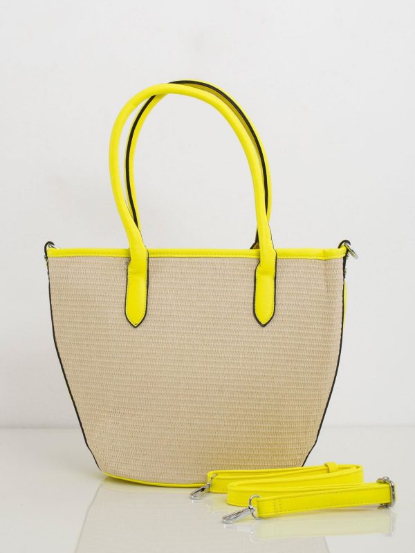 Beige and yellow handbag with braid