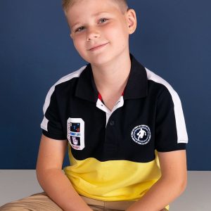 TOMMY LIFE Navy & Yellow Cotton Boys' Polo Shirt