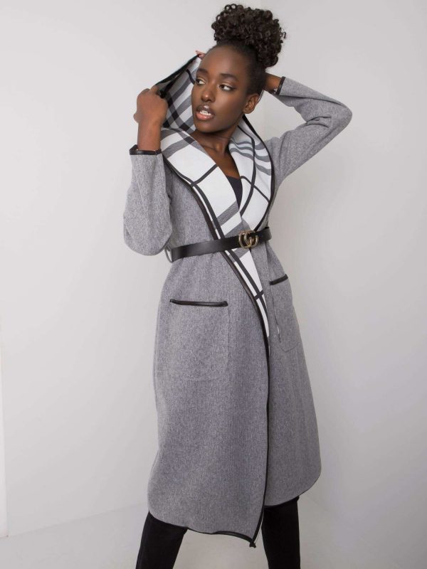 Grey melange coat with hood Latesha