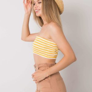 Sabra Yellow and White Strapless Top