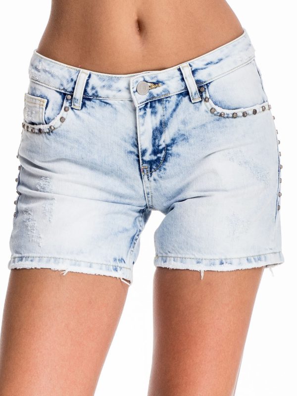 Blue denim shorts with rhinestones