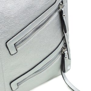 Silver eco-leather handbag with pockets