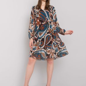 Blue and brown dress with ruffle Spoleto