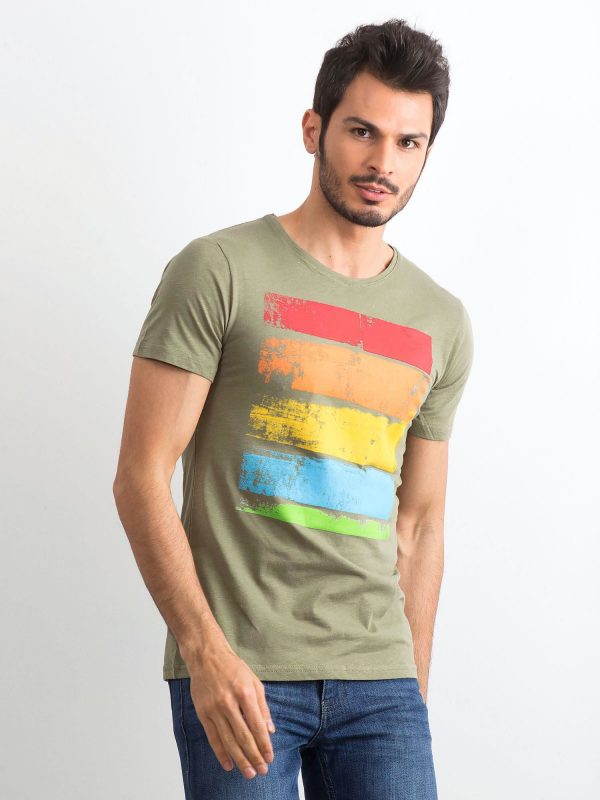 Men's T-shirt with colourful khaki print