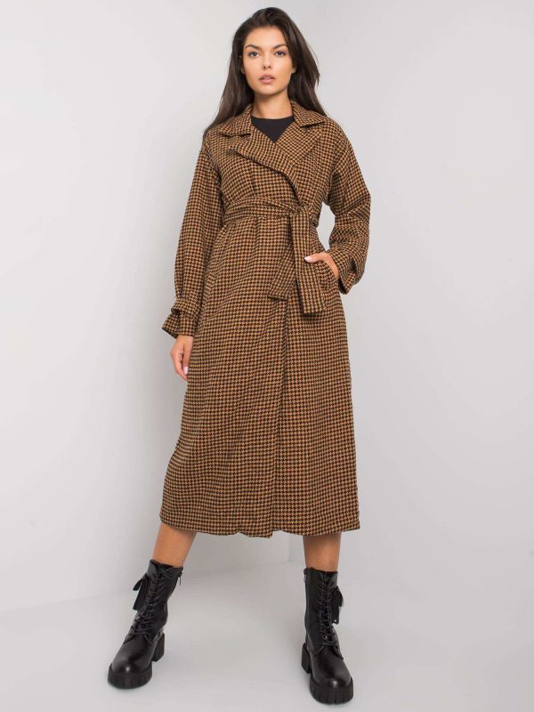 Camel black coat with Saavi belt