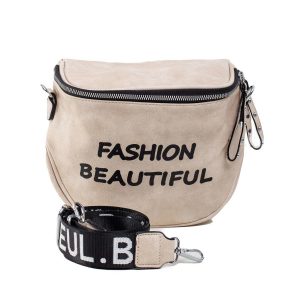 Beige eco-leather bag with inscription