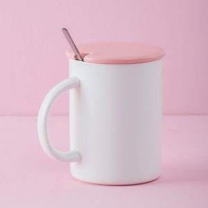 Pink-ecru mug with lid