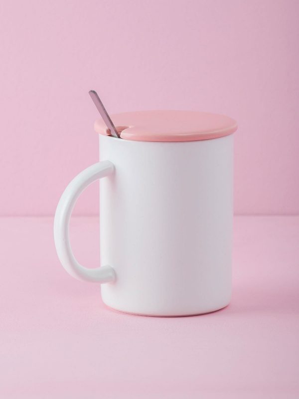 Pink-ecru mug with lid