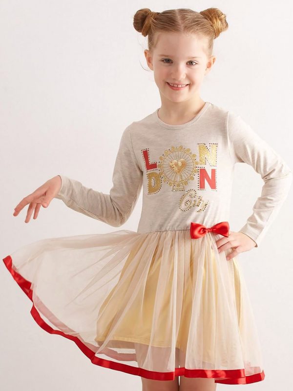 Beige dress for girl with applique