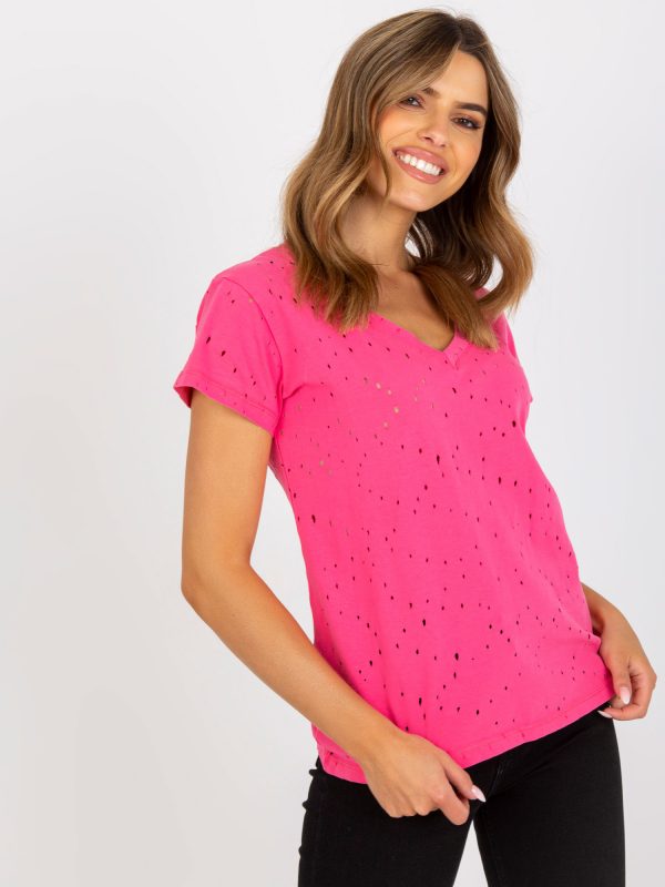 Pink cotton V-neck t-shirt