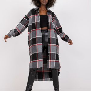 Grey asymmetrical long shirt women's plaid