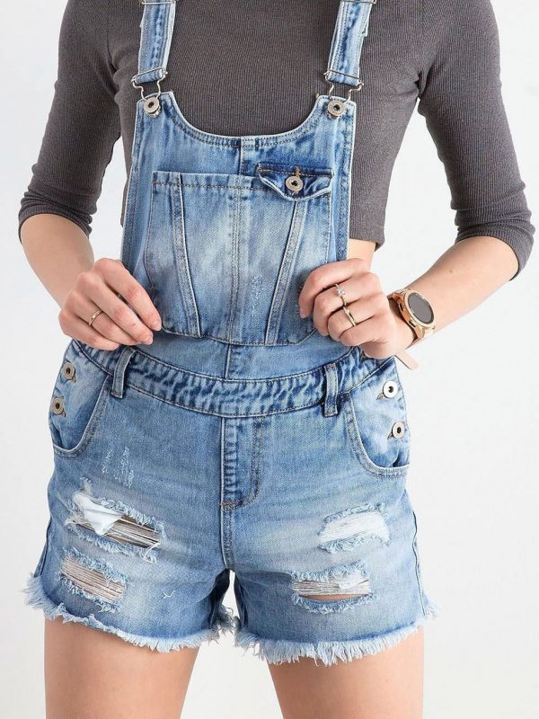 Light blue denim dungarees with holes
