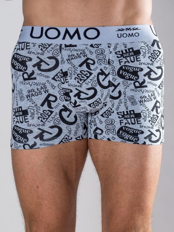 Gray boxer shorts with inscriptions