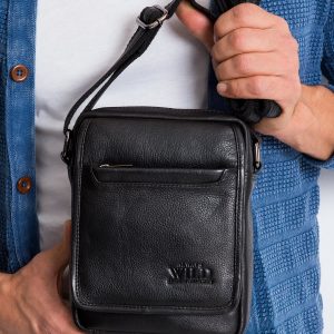 Black Small Mens Leather Messenger Messenger