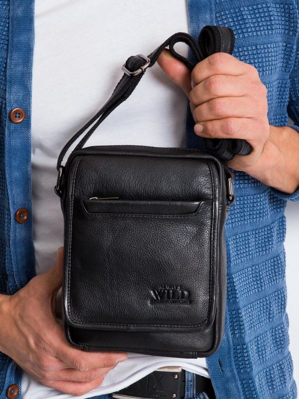 Black Small Mens Leather Messenger Messenger