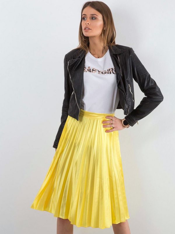 Yellow Pleated Midi Skirt