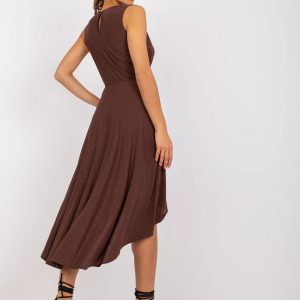 Britanny Brown Asymmetrical Midi Evening Dress