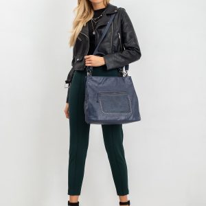 Navy blue eco leather handbag