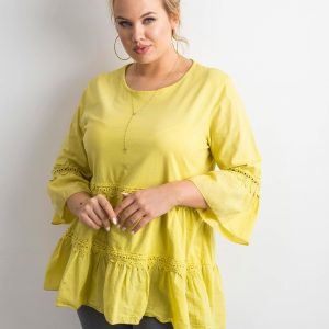 Yellow and green boho tunic with ruffle PLUS SIZE