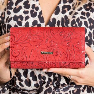 Red leather wallet with vegetable motif