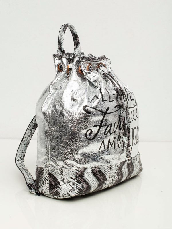 Silver inscription backpack