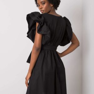 Black dress with decorative sleeves by Sheila