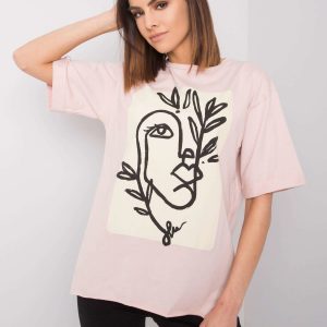 Pale pink t-shirt with print by Kimberly RUE PARIS